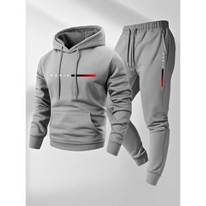 Men's Paris letter printed hoodie and drawstring sweatpants set