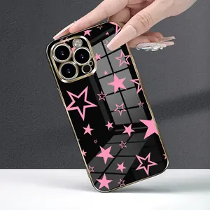 Trendy Pink Star Design Phone Case for IP 17/16/15/14/13/12/11 Series Pro Max & Standard Luxury Plated Edge Camera Lens Protection Slim Shockproof Soft TPU