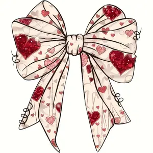 4-Piece Heart-Shaped Bow Iron-On Patches, Washable DTF Appliques for DIY T-Shirts, Jeans, Masks & Backpacks, Perfect for Valentine's Day