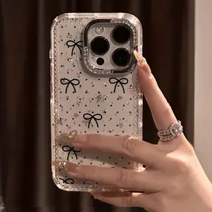 Polka Dot Bow Luxury Rhinestone Fashion Phone Case, for iPhone 17 Pro Max 17 Air 16 15 14  13 12  Protective Cover, Christmas Gift, New Year Gift, Easter Gift, Halloween Gift, for Friends Diamonds Bling Crystal Phone Case