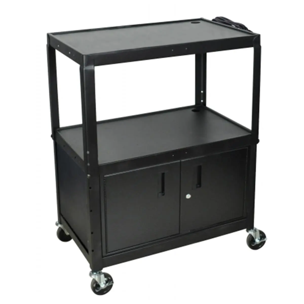 212 MAIN All-Steel Adjustable Height Extra-Large AV Cart with Cabinet-Rack, Shelf, and Organiser – XL Home Supplies Storage Solution, Racks, 3-Layer