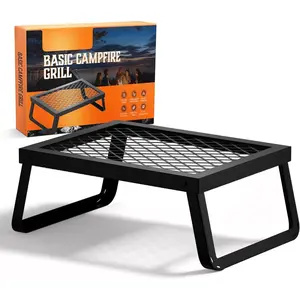 Folding Campfire Grill – Portable Over-Fire Grill with Food-Safe Coating, Heavy Duty Steel, Compact with Folding Legs - Camping, RV, Overlanding, Fire Pits