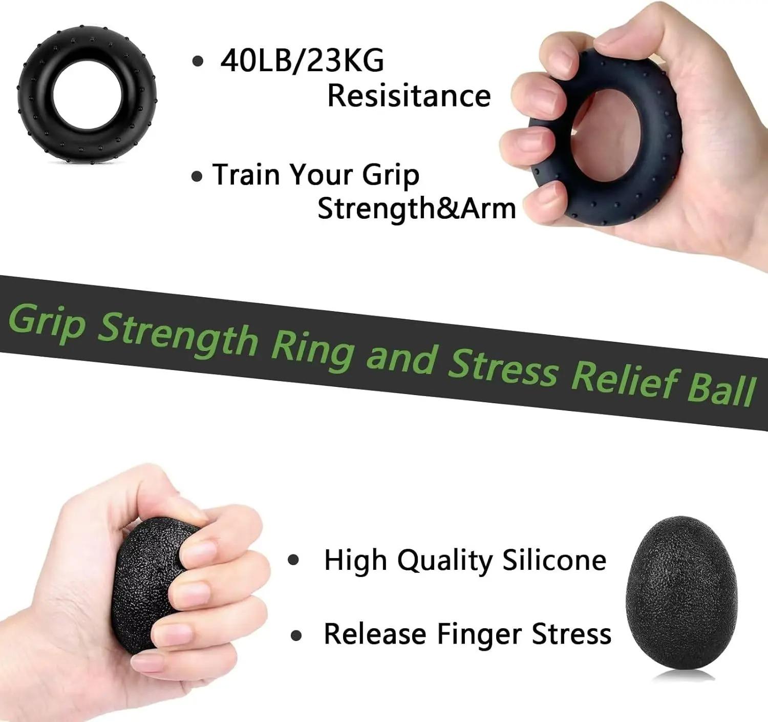 Grip Strength Trainer 5 Pack, Adjustable Hand Grip Strengthener, Forearm Exerciser Kit with Resistance Range, Hand Therapy Gripper, Massage Balls for Wrist & Forearm Training, Home & Gym Workout