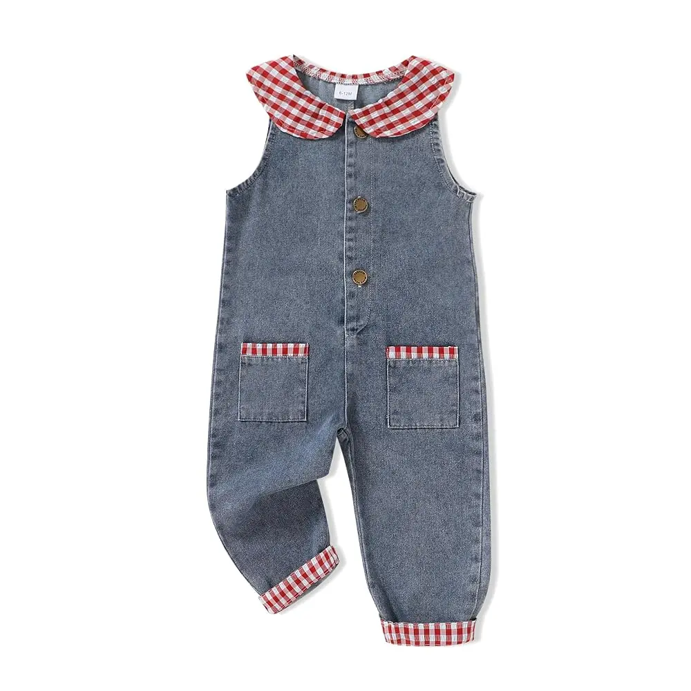 Younger Tree Newborn Infant Baby Girls Denim Bodysuit Halter Sleeve Romper Jeans Overalls