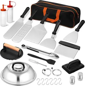25 count Griddle Accessories Kit,  Flat Top Grill Accessories, Professional Griddle Tools with Enlarged Spatulas, Basting Cover, Metal Scraper, Smash Burger Press for Outdoor Barbecue