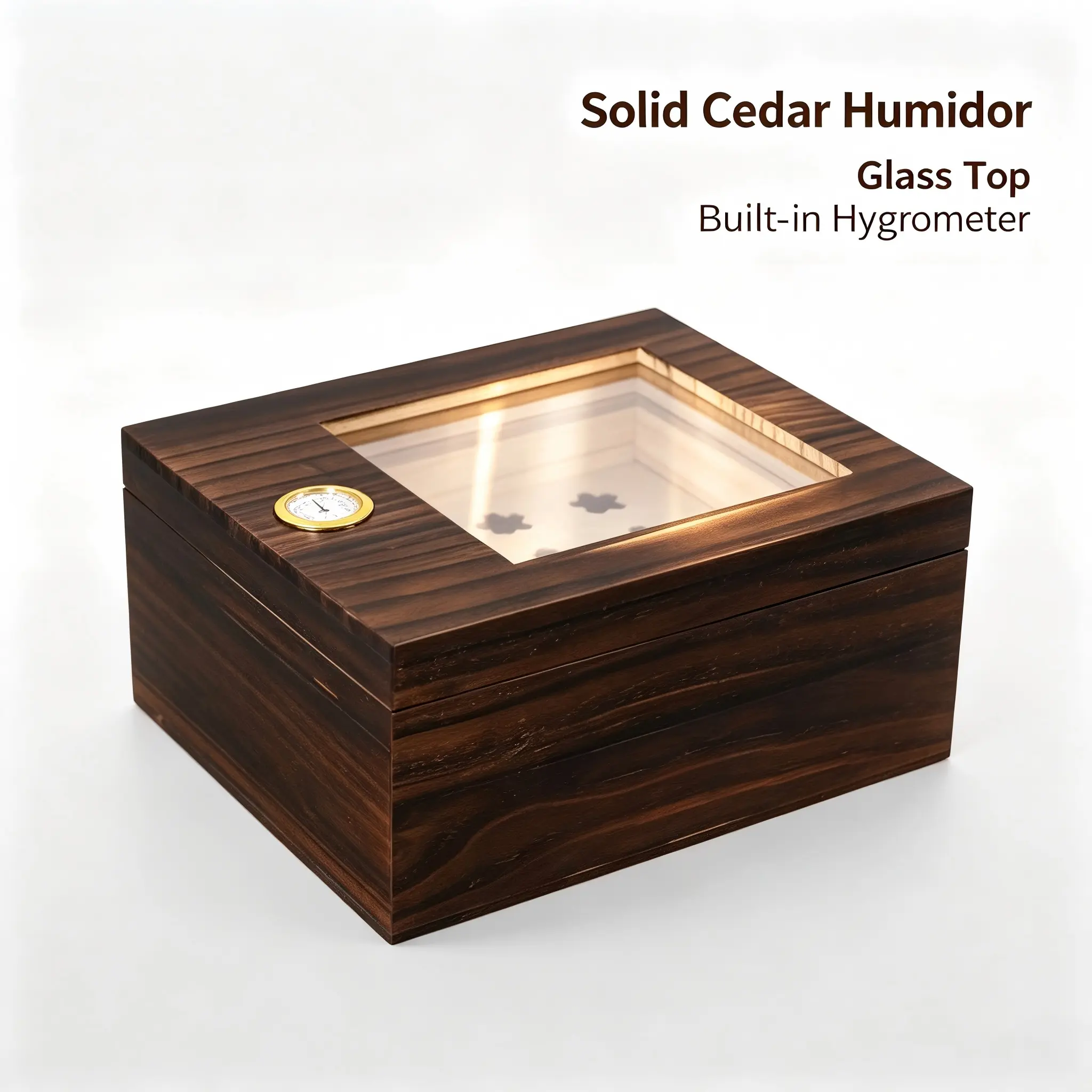 Premium Spanish Cedar Cigar Humidor Box, Glass Top Cigar Storage Box with Hygrometer, Gift for Men