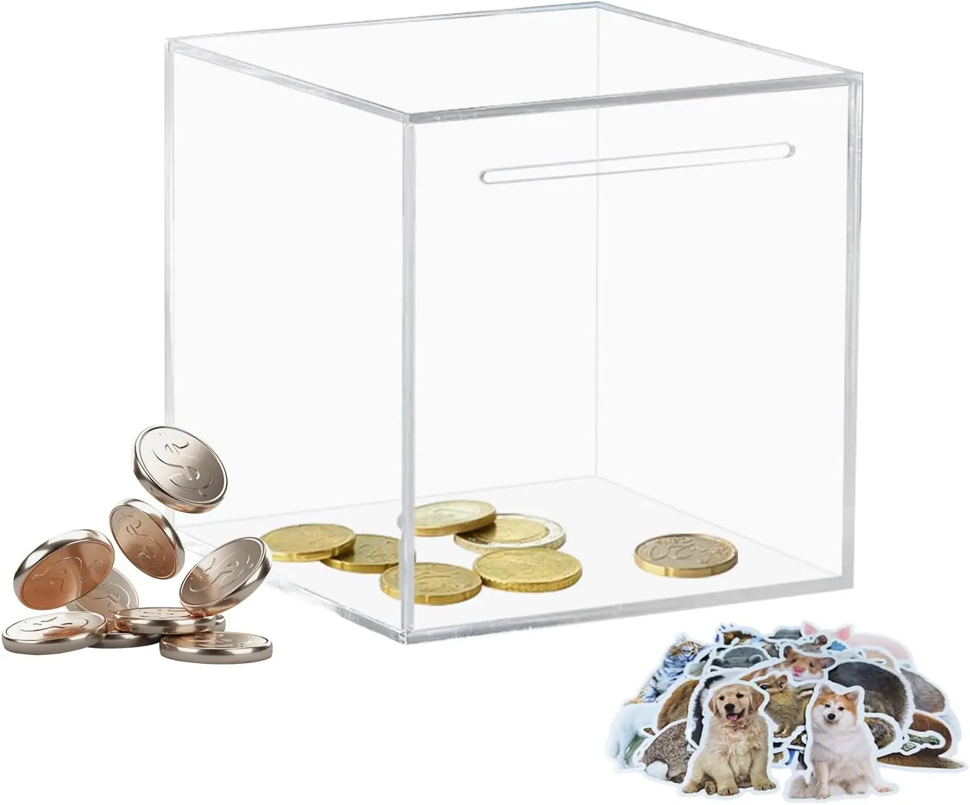 Clear Unopenable Piggy Bank – Transparent Acrylic Money Box for Cash & Coins, Must-Break-to-Open Savings Jar for Real Money, Birthday Gift for Kids & Adults (Square)