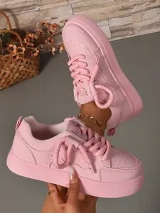 Women's Fashion Multicolor Lace-Up Thick Sole Sports Shoes, Casual Comfortable Daily Wear, Versatile Round Toe Sneakers