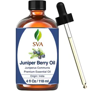 SVA Juniper Berry Essential Oil (4 Fl Oz)  for Diffuser, Hair Care, Face, Skin Care, Aromatherapy, Scalp and Body Massage, Soap and Candle Making with Dropper