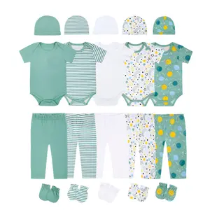 JY.COZY FOR BABY Baby Girl Boy Clothes Unisex Onesie Set 20 Pack Organic Cotton 5 Bodysuits 5 Pants 5 Hats 5 Gloves Newborn Pajama Infant Outfits Suits Hypoallergenic Breathable Stretchy OEKO-TEX Certified for All Seasons Playdate Christening Photo Shoot