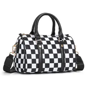 New Fashion Checkered Boston Bag for Women Crossbody Shoulder Tote Pillow Handbag Sling Bag Daily Use Stylish Trendy Design