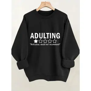 Letter Print Sweatshirt, Fitted Design, Moderate Fabric Thickness, All Season Wear, Stylish Casual Apparel for Men & Women