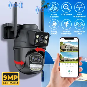 Dual Lens Security Camera Outdoor, 6K/9MP WiFi Outdoor Cameras for Home Security with Auto Tracking, AI Human Detection, Light Alarm, Color Night Vision, Two-Way Audio, IP66, SD/ Cloud, Support icsee