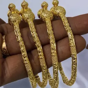 Elegant Gold-Plated Stacked Bangles Textured Multi-Layer Design for Women's Fashion Jewelry 4 Bangles High-Shine Finish Lightweight Comfortable Fit