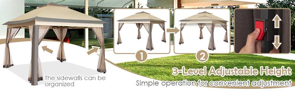 COSTWAY 11/11.5FT Pop Up Gazebo, Easy Setup Outdoor Gazebo with Center Lock, Mesh Netting, Heavy-Duty Metal Frame, 2-Tier Vent, Carry Bag for Patio Backyard Deck Poolside