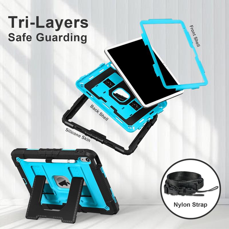 SPALLO for iPad Air 7th/6th Generation M3/M2 11-Inch 2025/2024,Kids Friendly iPad 11th/10th/9th/8th 2022/2021/2020 with Shoulder Strap/Pencil Holder,Heavy Duty Protection Shockproof Cover for i Pad Mini (A17pro) 7th/6th Gen 8.3"- Black+Blue