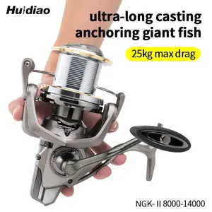 HUIDIAO 55.12LB Max Drag Saltwater & Freshwater Spinning Fishing Reel - Stainless Steel Bearings, Aluminum Alloy Spool, Ergonomic Handle, Smooth Drag System for Giant Fish, 8000-14000 Series, Gray, Saltwater Fishing Reel, Sleek Fishing Equi
