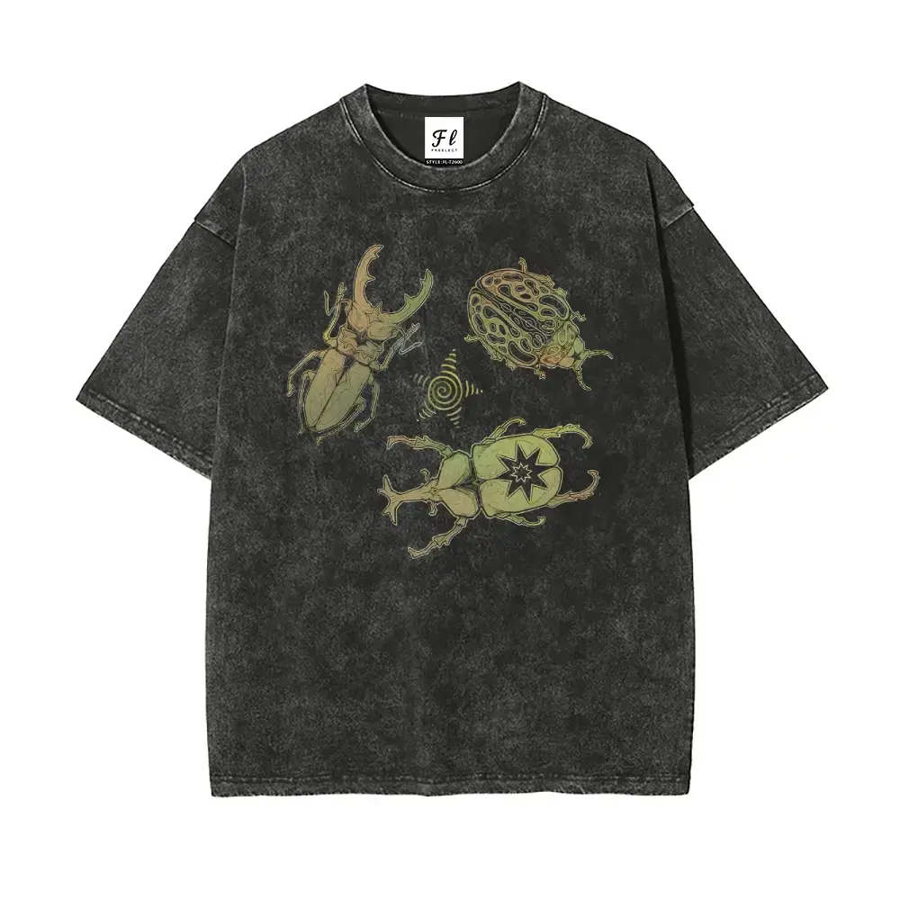 Men's Vintage Beetle Graphic T-Shirt - 100% Pure Cotton, Oversized Baggy Fit, Soft Washed Casual Retro Streetwear Top, Cotton Clothes, Graphic Tee