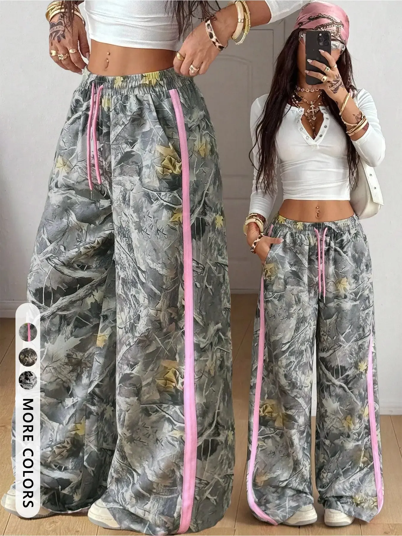 Women's Streetwear Jogger Pants, Cool Hip-Hop Youth Fashion, Casual Holiday Sportswear, Natural Fit, Versatile Branch Pattern, Athleisure Style Bottoms, Jogging Pants
