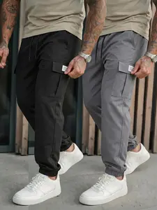 Men’s Slim Tapered Cargo Joggers, Adjustable Drawcord, Smooth Fabric with Tag Accent Side Pocket
