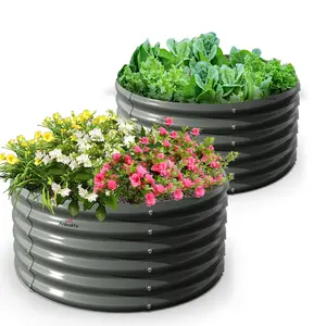 A Anleolife 2 Pack 48"x48"x18" Round Galvanized Metal Raised Garden Beds, Anti-Rust & Easy-Setup Outdoor Veggie