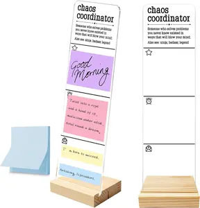 Sticky Note Memo Board Desk Organizer | Acrylic Message Board with Wooden Stand | Office Desk Accessories