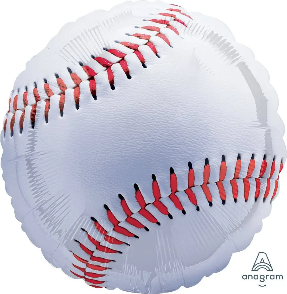 28 in Original Irregular Anagram Championship Baseball Foil Balloon - Red Stitching, Single Pack 4210401, for Sports Enthusiasts, Birthday Celebrations, Housewarming, Baby Shower Party Supplies
