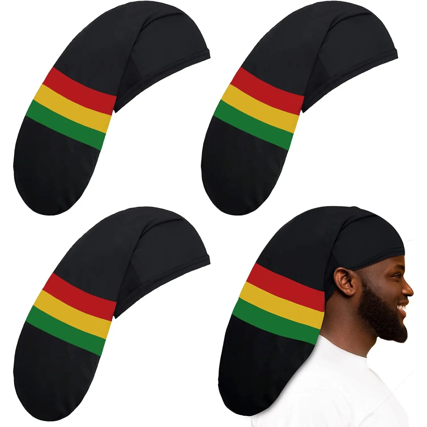 4 Pack Unisex Dreadlock Caps Long Hair Dreads Head Wraps Sleeping Bonnets Hair Accessories for Men and Women