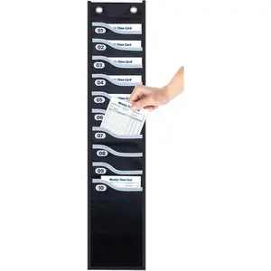 Oxford Time Card Rack 10 Slots Extra-Wide Wall-Mounted Organizer for Standard Time Cards, Prevents Jamming, Black Pocket Chart for Small Businesses, Offices, Retail