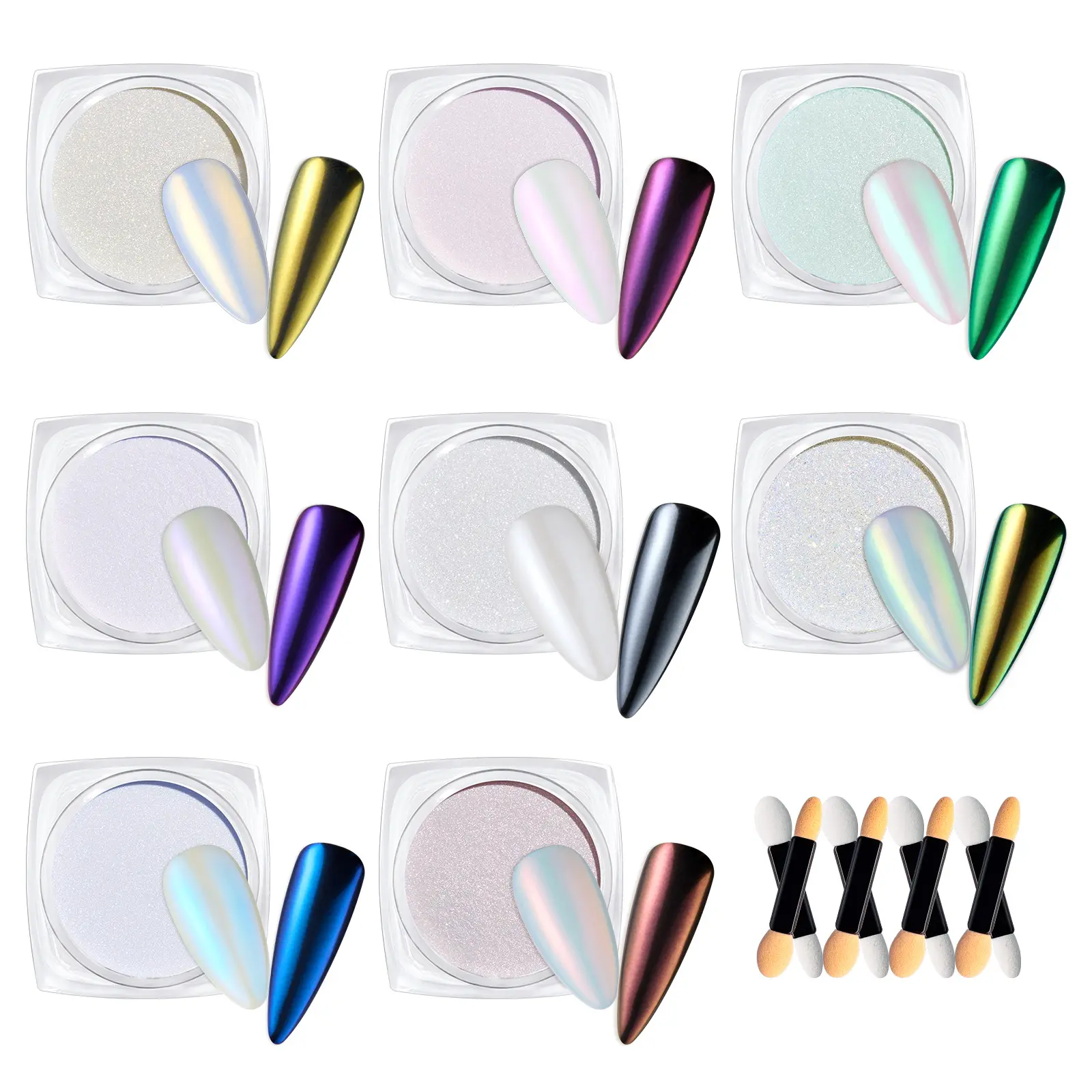 8 Colors Mermaid Sheen Chrome Nail Powder Set