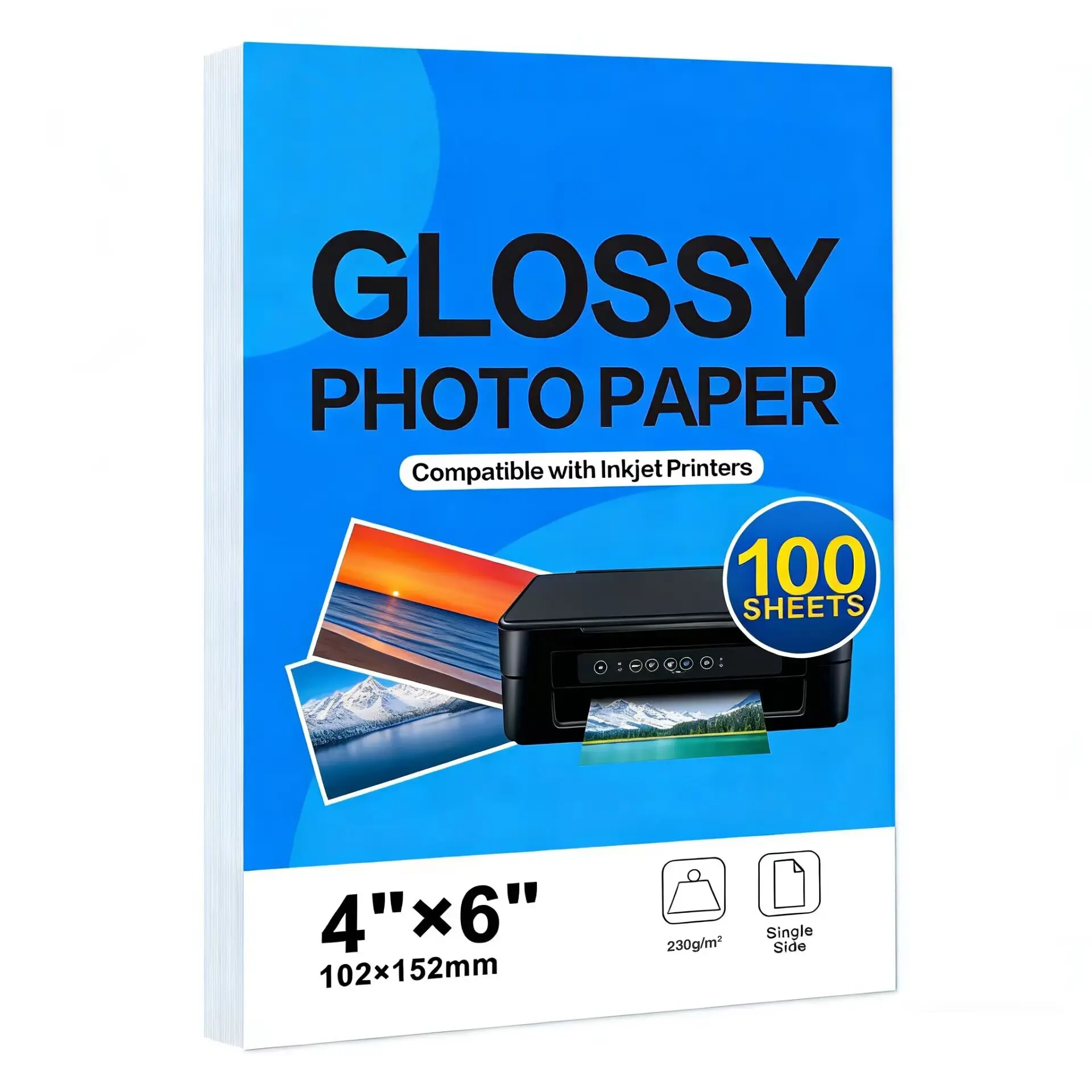 100 Sheets Photo Paper, 4x6 Inches High-Quality Glossy Finish, 230 Gsm Inkjet Printing Paper, Office Supplies Inkjet Printer, College Essentials