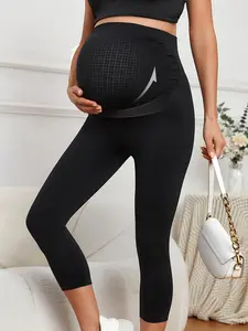 Solid High Waist Maternity Leggings, Tummy Control Butt Lift Leggings, High Stretch Seamless Legging, Women's Maternity Clothing for Indoor Outdoor Wear, Maternity Clothes