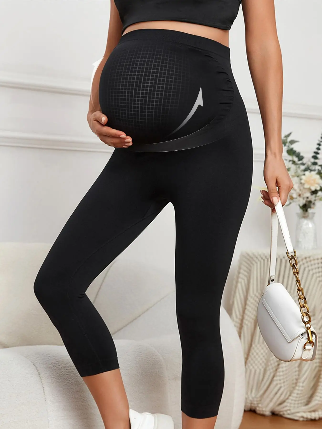 Solid High Waist Maternity Leggings, Tummy Control Butt Lift Leggings, High Stretch Seamless Legging, Women's Maternity Clothing for Indoor Outdoor We