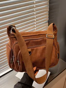 Retro casual practical texture shoulder bag with multiple zippered pockets, reasonable separation, solid color simple crossbody bag, suitable for commuting to and from work, Casual Commuter Bag, Casual crossbody bags