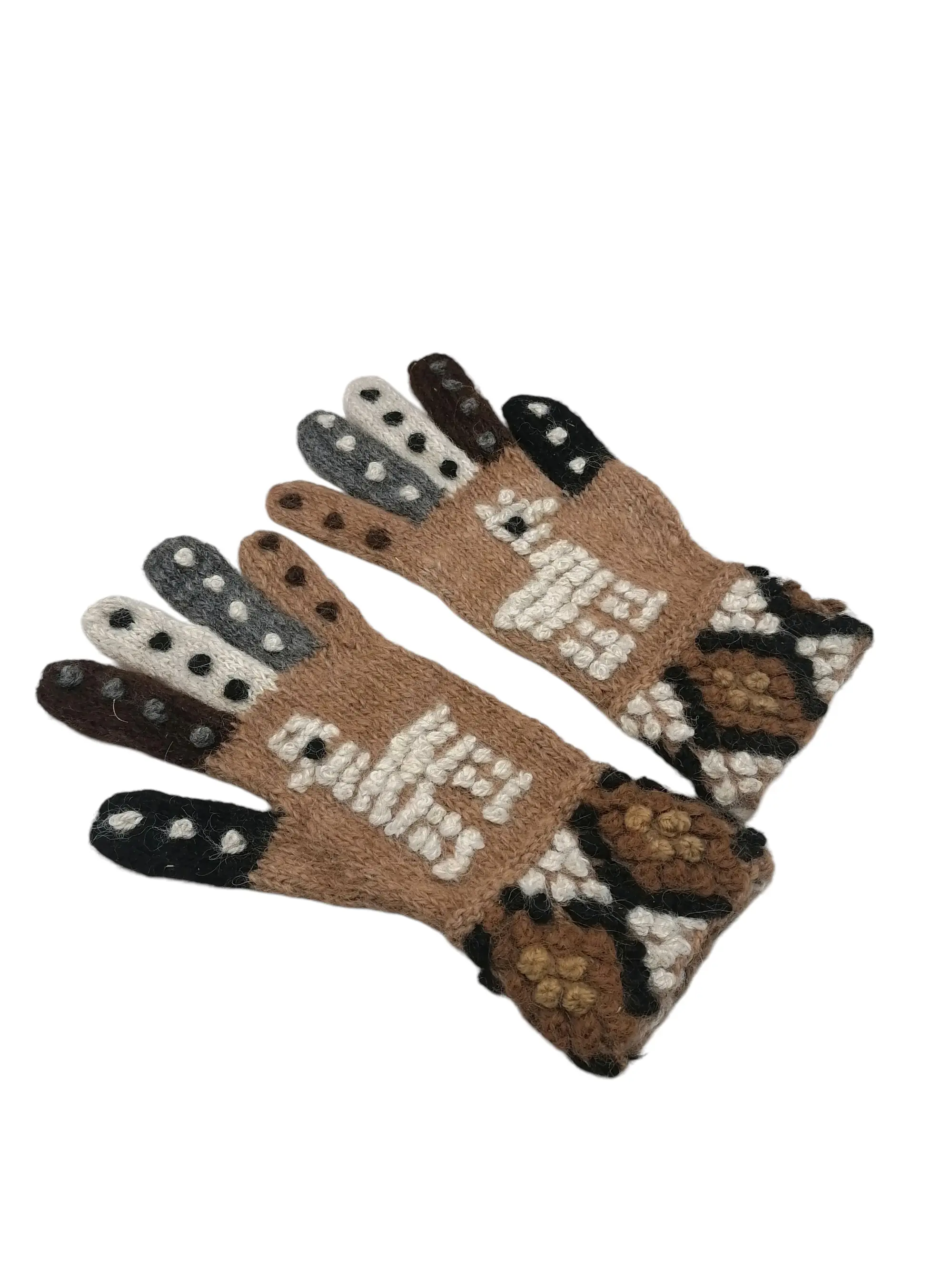 Unisex Wool Knit Gloves for Warm Winter Cusco with Llama Designs & Geometric Figures Handmade in Cusco Peru 9 Inches