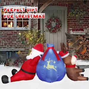 8FT Christmas Inflatables Santa Outdoor Decorations, Santa Claus & Reindeer backed by Gift Bag Inflatable with Led Lights Xmas Blow up Yard Decorations for Square Lawn Garden Patio Holiday Party Decor