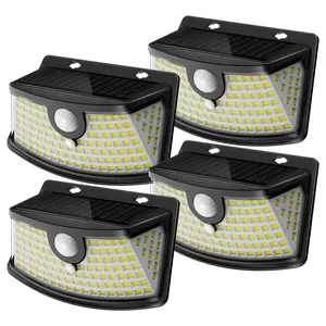 ISUNMEA New Solar Motion Sensor Lights 120 LEDs with Lights Reflector,270° Wide Angle, IP65 Waterproof, Step Lights for Front Door, Yard, Garage, Deck (Black, Daylight White, 4-Pack)