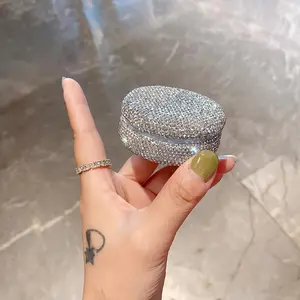 Rhinestone Decor Powder Storage Box with Puff, Makeup Container, Luxury Style Powder Puff Storage Box, Portable Powder Puff Storage Box for Home and Travel