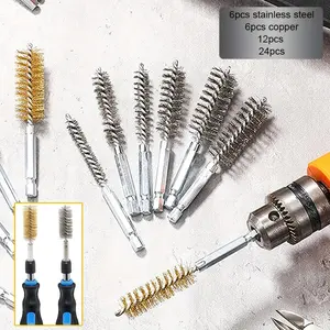 6/12/24pcs 8mm-19mm Drilling Brushes, Stainless Steel Copper Cleaning Brushes for Impact Drill Metal Wire Burring Cleaning Tool