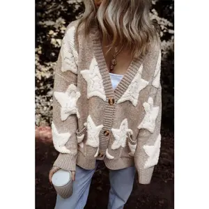 Star Sherpa Textured Buttoned Sweater Cardigan