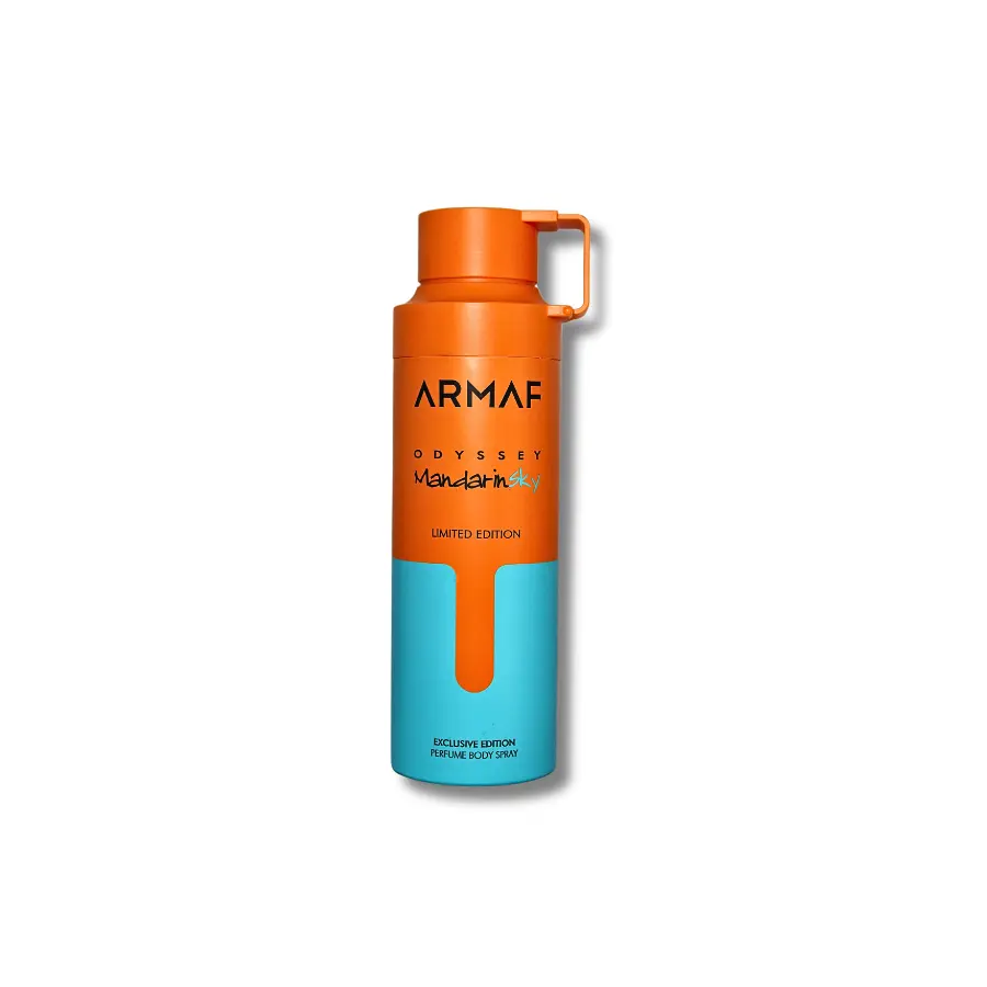 Armaf Odyssey Mandarin Sky Body Spray for Men, Long-Lasting Aromatic Citrus Woody Fragrance with Vanilla and Amber Notes, 6.8 fl oz (200ml), Citrus Aromatic Amber