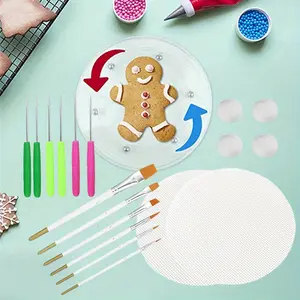 Cookie Decorating Kit Supplies Including 1 Acrylic Turntable 6 Scribe Needle 2 Silicone Mesh Mats 6 Cookie Decoration Brushes 4 Rubber Feet Bumpers
