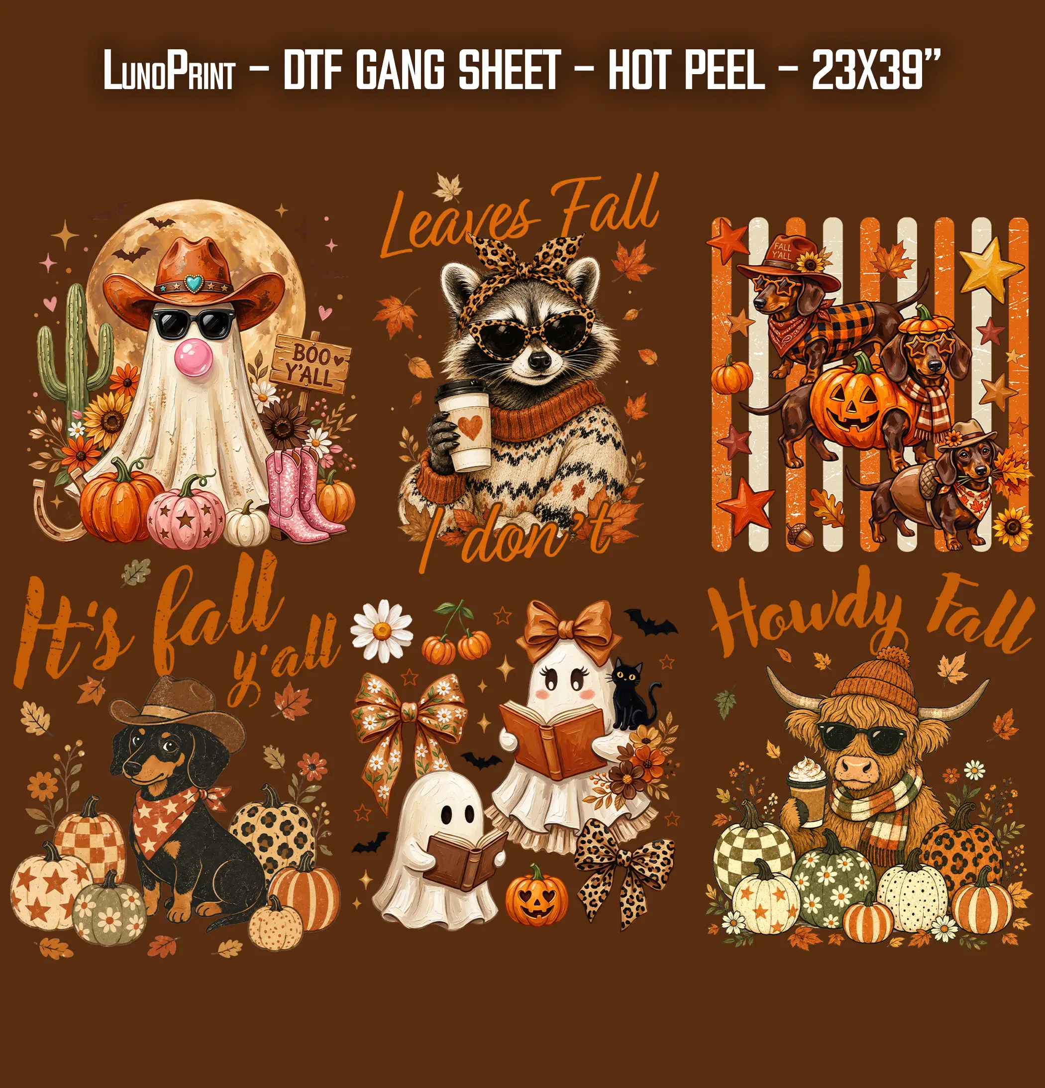 Howdy Fall DTF Gang Sheet 23x39 in. Western Ready-to-press Heat transfers