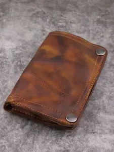 Vintage Leather Wallet for Men, Large Bill Holder, Top Grain Cowhide, Distressed Color, Vertical Square Card Case, Retro Style