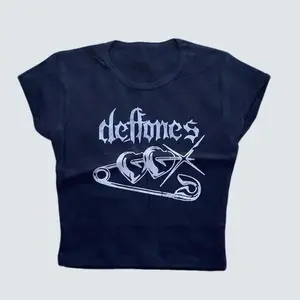 2000s Deftones Double Heart Tee, Y2K Style Aesthetic Baby Tee, Women's Graphics Gothic Top Tee, Street Apparel Grunge Baby T-shirt, Y2k Clothing, Cheap Tee, 2000s Tops, Womenswear Tops, Summer Outfit, Downtown Girl Baby Tee, Gift For Her, Outfits