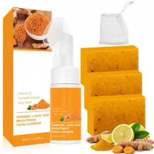 4Pcs Turmeric Wash and Care Three Piece Set,Turmeric Trio: Facial Wash,Cleansing Mousse & Soap for Skin Care,Turmeric Cleansing Exfoliating Pads,Turmeric Face Wash for Face & Body