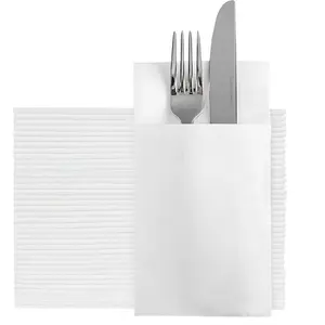 Disposable Dinner Napkins With Built-in Flatware Pocket, Pre folded Party Napkins For Silverware, Linen Feel Napkins Luxury And Elegant For Wedding Party Events, White, Total 50 Count
