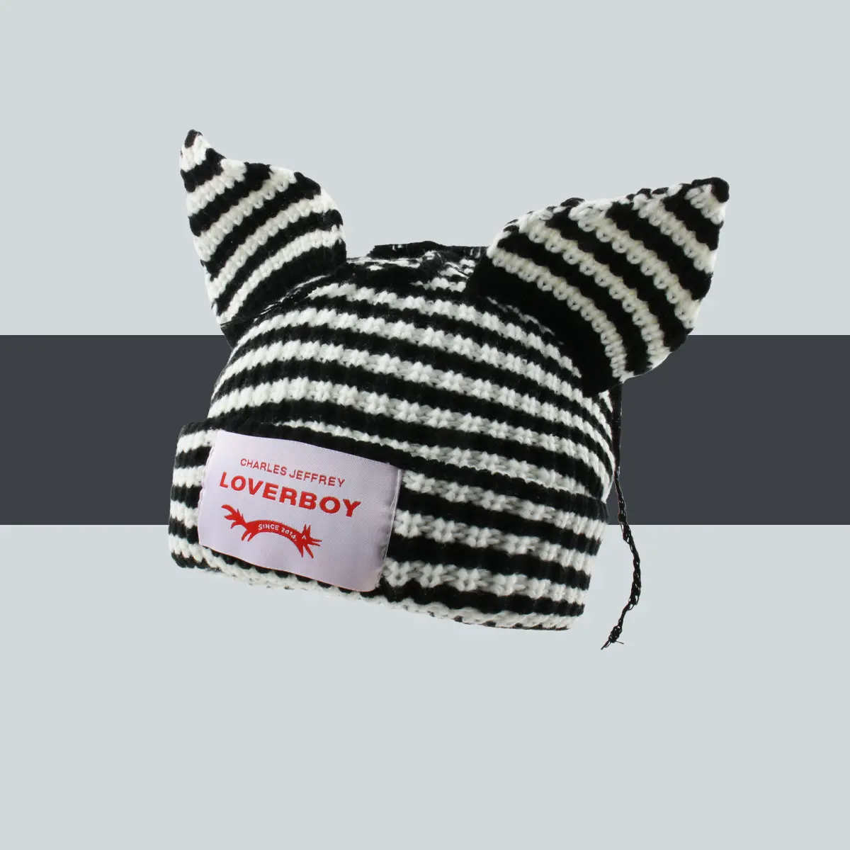 Cute Striped Cat Ears Knitted Beanie Hat, LOVERBOY Casual Y2K Soft