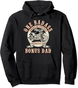 Father's Day Stepdad One Badass Bonus Dad Gift Motorcycle Pullover Hoodie - Nafeesaami Shop 68B0D5ZBS4S5