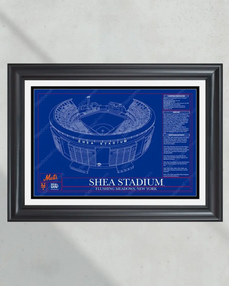 [Unframed] New York Mets Shea Stadium Stadium Ballpark Blueprint Baseball Wall Art